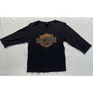 Women’s Black Harley-Davidson Emblem Bedazzle Shirt 2006 Lebanon NH Size L